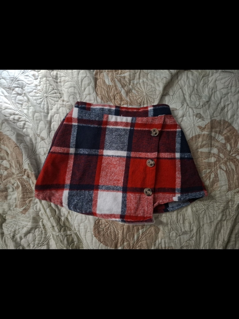 Plaid Button-Front Mini Skirt in Red and Navy